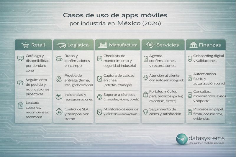 datasystems - Casos de uso de apps móviles por industria en México 2026 para priorizar producto móvil