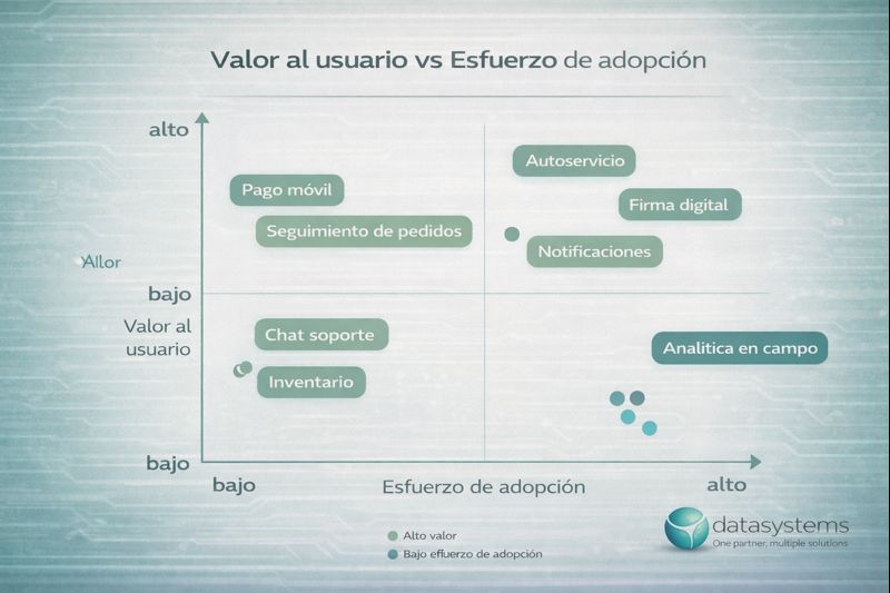 datasystems - Matriz de priorización de producto móvil valor al usuario vs esfuerzo de adopción en México